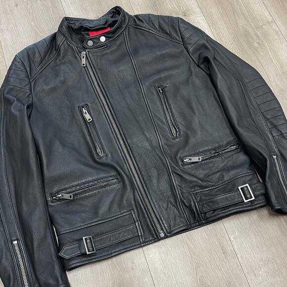 Hugo Boss Lewis Leather Jacket Coat size Large L B3 - Picture 2 of 8